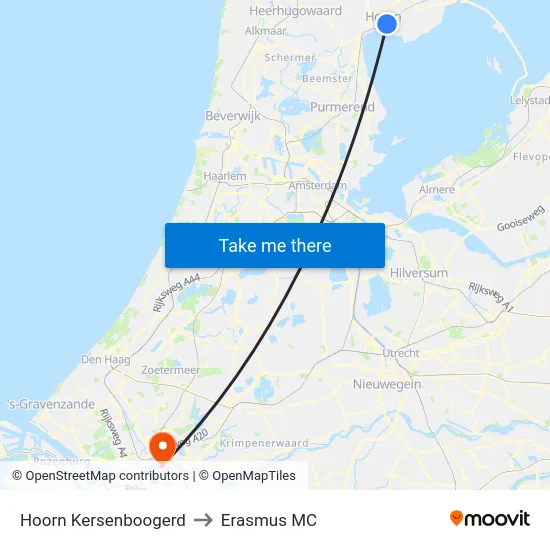 Hoorn Kersenboogerd to Erasmus MC map