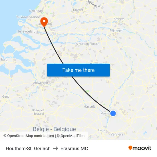 Houthem-St. Gerlach to Erasmus MC map