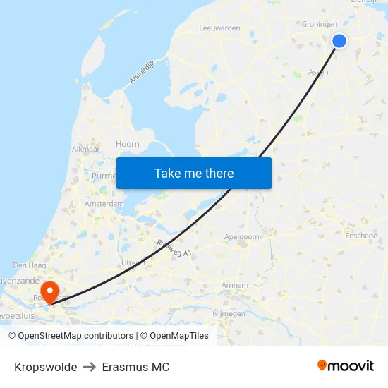 Kropswolde to Erasmus MC map