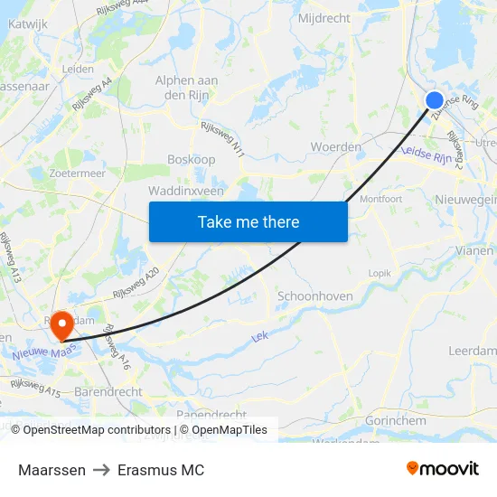 Maarssen to Erasmus MC map