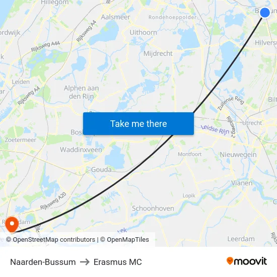 Naarden-Bussum to Erasmus MC map