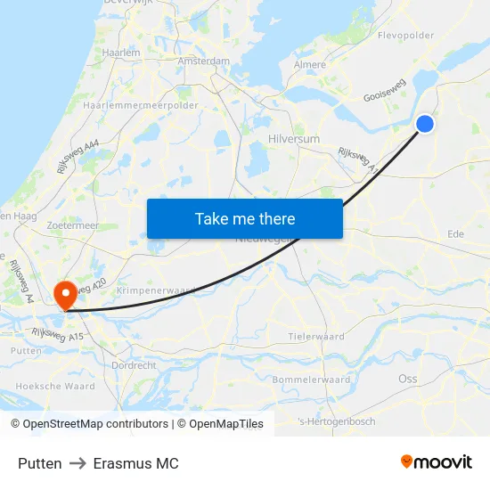 Putten to Erasmus MC map
