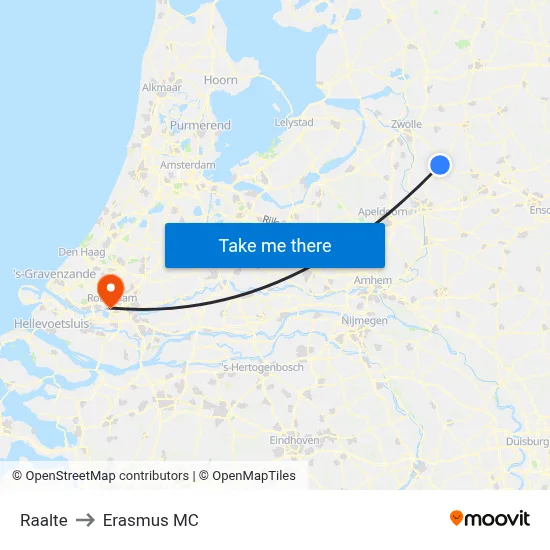 Raalte to Erasmus MC map