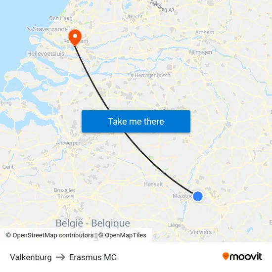Valkenburg to Erasmus MC map