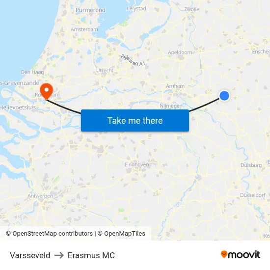 Varsseveld to Erasmus MC map