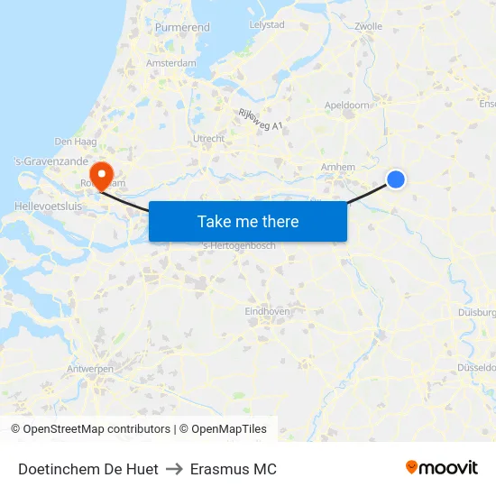 Doetinchem De Huet to Erasmus MC map