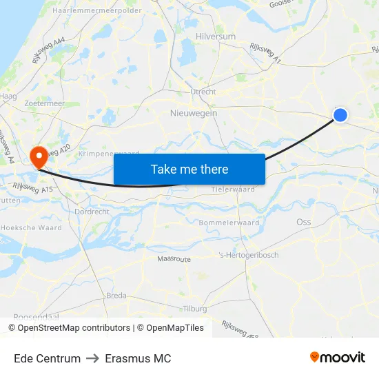 Ede Centrum to Erasmus MC map
