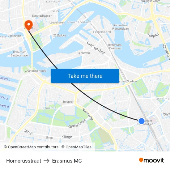 Homerusstraat to Erasmus MC map