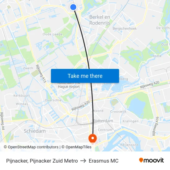 Pijnacker, Pijnacker Zuid Metro to Erasmus MC map