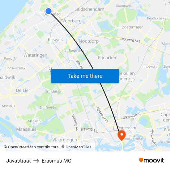 Javastraat to Erasmus MC map