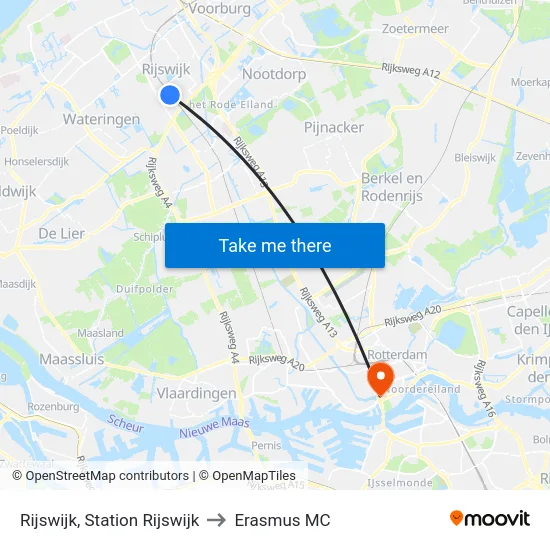 Rijswijk, Station Rijswijk to Erasmus MC map