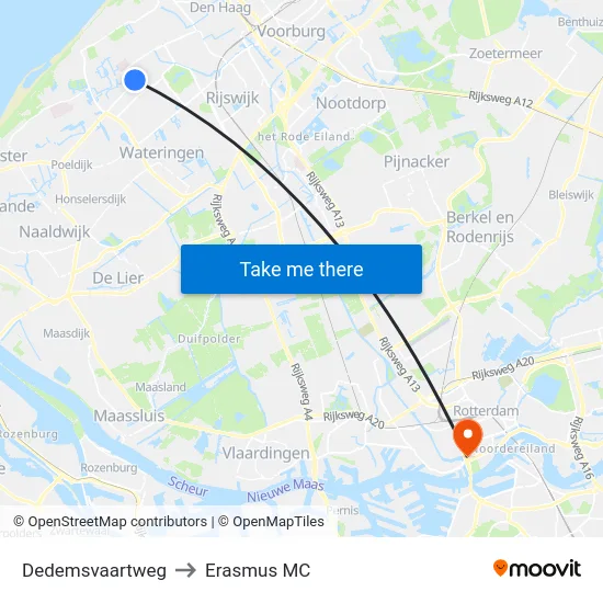 Dedemsvaartweg to Erasmus MC map