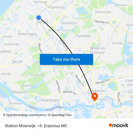 Station Moerwijk to Erasmus MC map