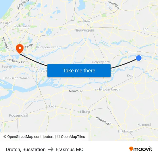 Druten, Busstation to Erasmus MC map