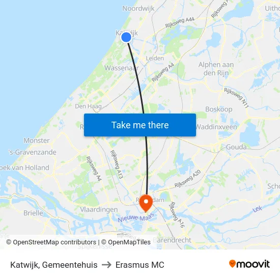 Katwijk, Gemeentehuis to Erasmus MC map