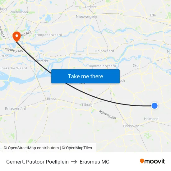 Gemert, Pastoor Poellplein to Erasmus MC map