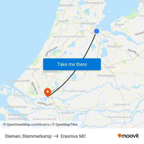 Diemen, Stammerkamp to Erasmus MC map
