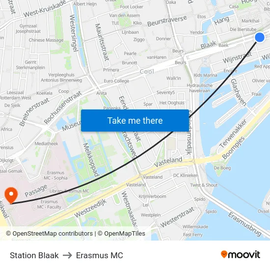 Station Blaak to Erasmus MC map