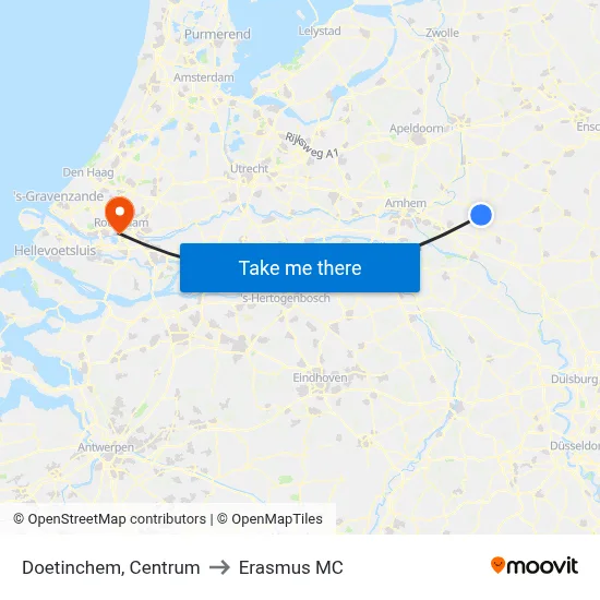 Doetinchem, Centrum to Erasmus MC map