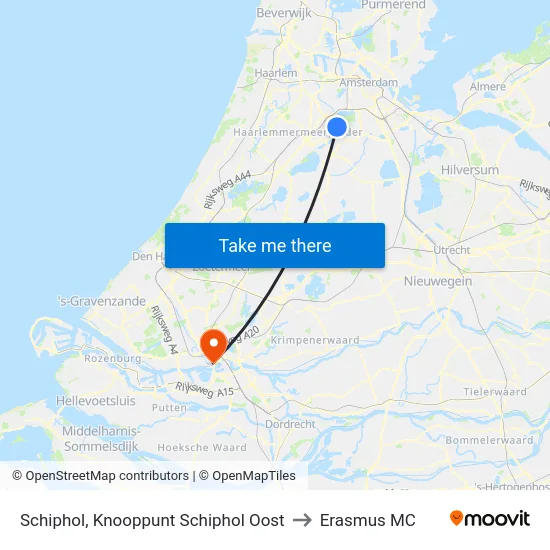 Schiphol, Knooppunt Schiphol Oost to Erasmus MC map