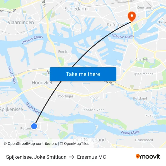Spijkenisse, Joke Smitlaan to Erasmus MC map