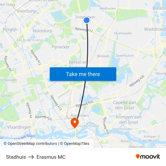 Stadhuis to Erasmus MC map