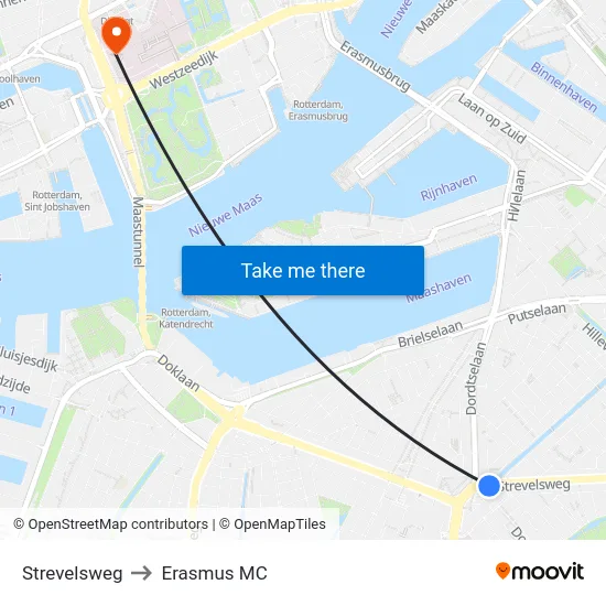 Strevelsweg to Erasmus MC map