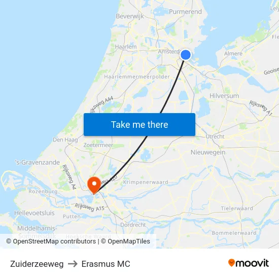 Zuiderzeeweg to Erasmus MC map