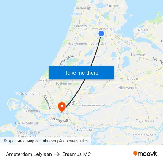 Amsterdam Lelylaan to Erasmus MC map