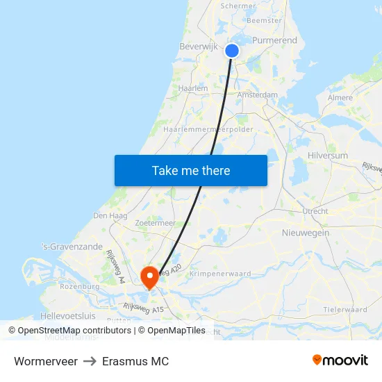 Wormerveer to Erasmus MC map