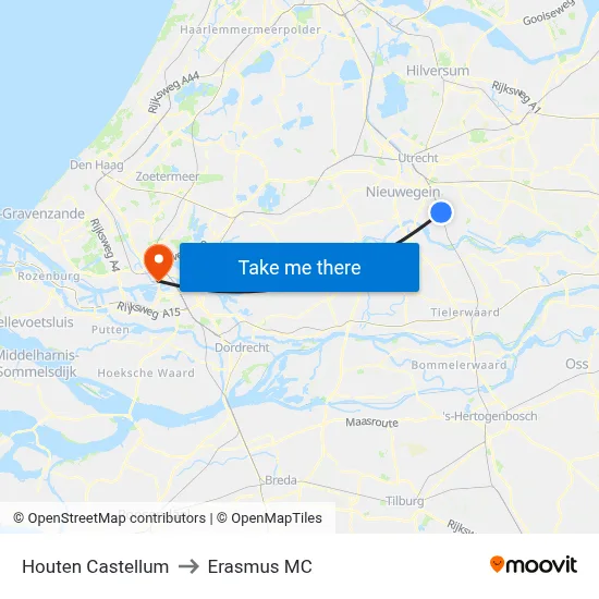 Houten Castellum to Erasmus MC map