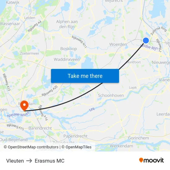 Vleuten to Erasmus MC map