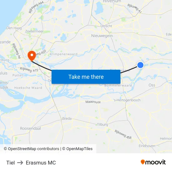 Tiel to Erasmus MC map