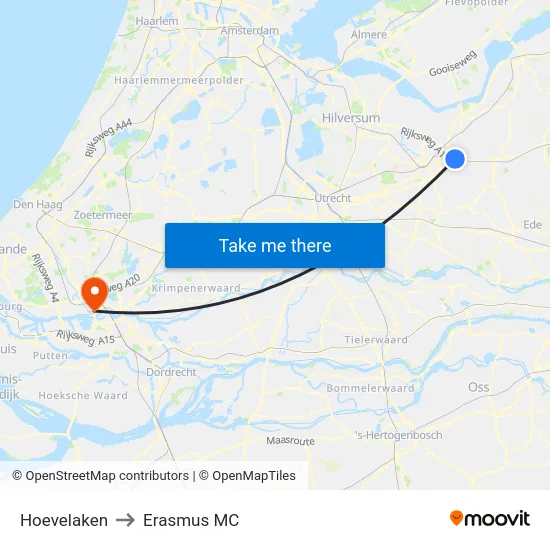 Hoevelaken to Erasmus MC map