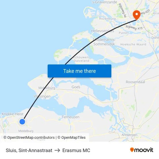 Sluis, Sint-Annastraat to Erasmus MC map