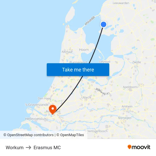 Workum to Erasmus MC map