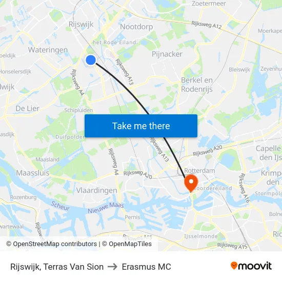 Rijswijk, Terras Van Sion to Erasmus MC map