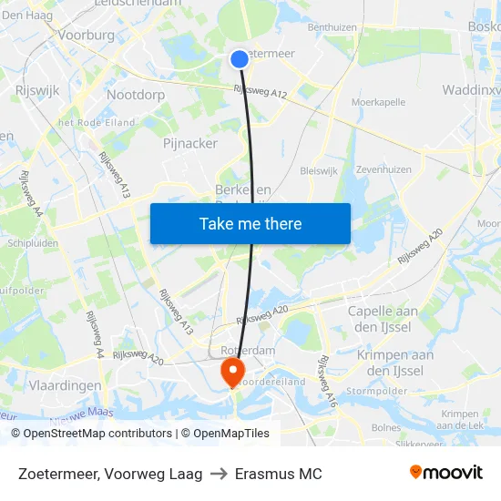 Zoetermeer, Voorweg Laag to Erasmus MC map