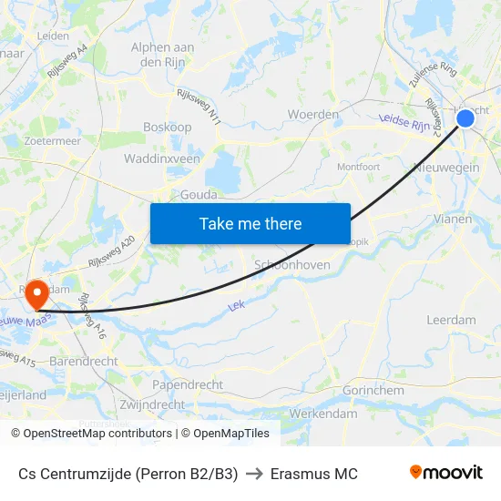 Cs Centrumzijde (Perron B2/B3) to Erasmus MC map