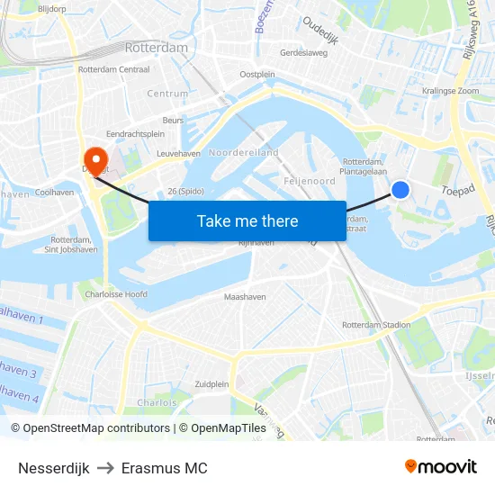 Nesserdijk to Erasmus MC map