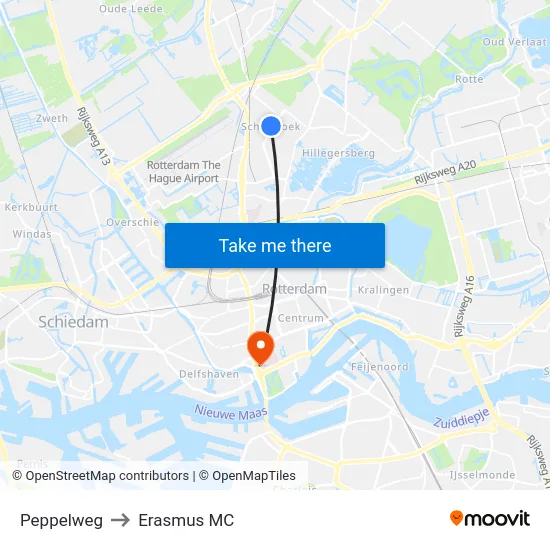 Peppelweg to Erasmus MC map