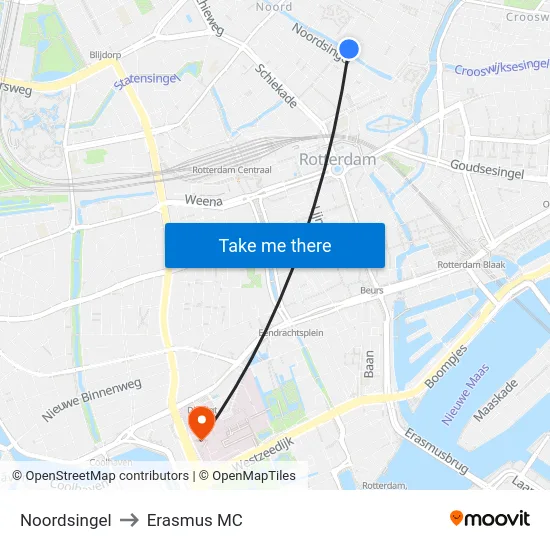 Noordsingel to Erasmus MC map