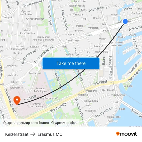 Keizerstraat to Erasmus MC map