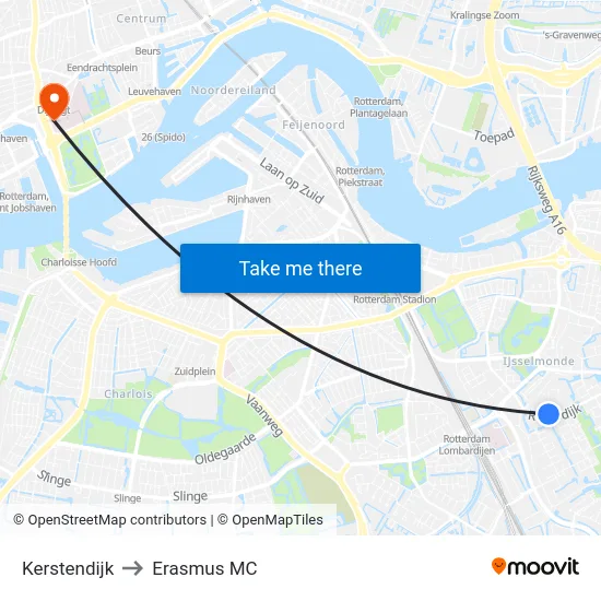 Kerstendijk to Erasmus MC map