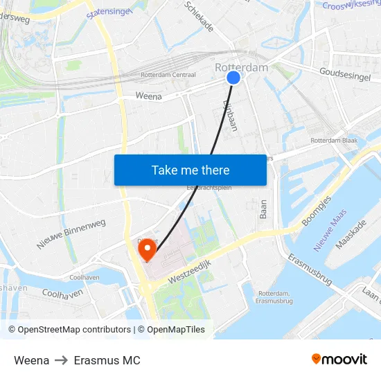 Weena to Erasmus MC map