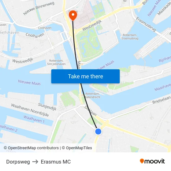 Dorpsweg to Erasmus MC map