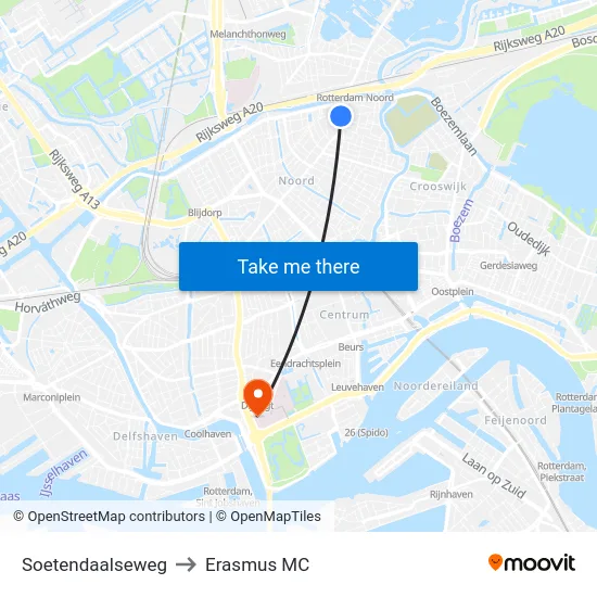 Soetendaalseweg to Erasmus MC map