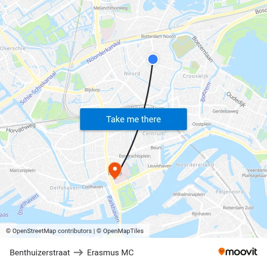 Benthuizerstraat to Erasmus MC map