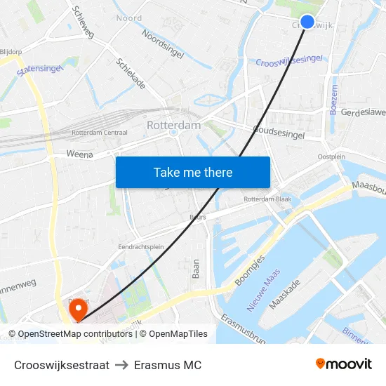 Crooswijksestraat to Erasmus MC map