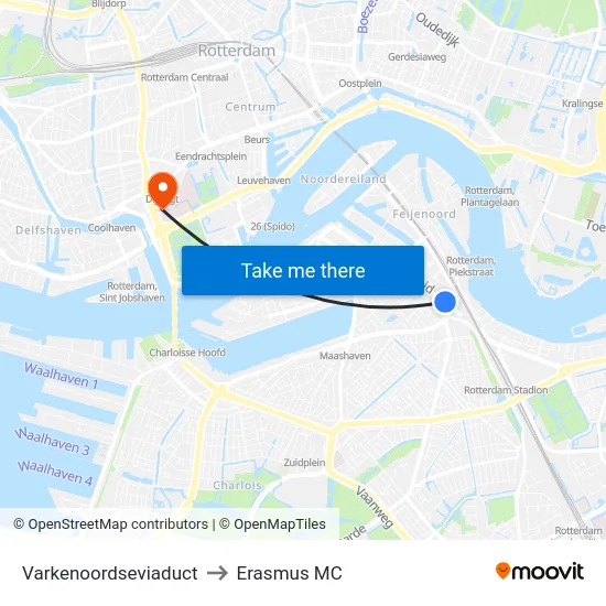 Varkenoordseviaduct to Erasmus MC map